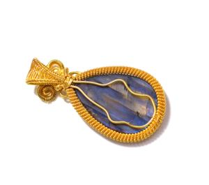 Pendentif lisse en labradorite de feu bleu pendentif à breloque en platine avec fil de cuivre enveloppé pour cadeau - Product Image 5