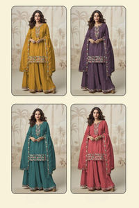 Simar romano con bordado Multi & Zarkhan Work Traje de estilo pakistaní con Sharara para la colección pakistaní - Product Image 5