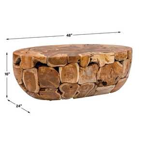 Mesa de Centro Artesanal Resistente Hecha a Mano con Madera de Teca Sólida, Acabado Natural de Alta Calidad, Diseño Rústico Moderno, Muebles para Sala de Estar - Product Image 6
