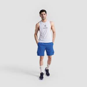 Micro Fit 2.0 Sporty Gym Shorts Blue 100% Polyester <b>Knee</b> Length with Elastic Waist Closure Logo Decoration for Sports <b>Exercise</b> - Product Image 4