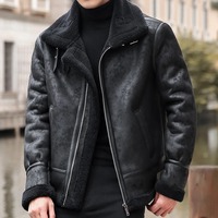 Vestes en cuir d'agneau personnalisées pour hommes, broderie 3D, patchwork, col en fourrure élégant, mode d'hiver, style streetwear