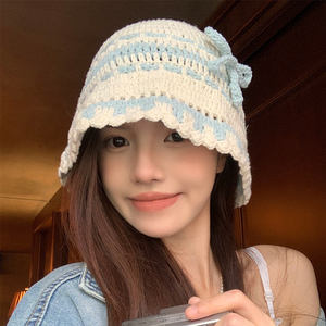Crochet Fisherman Adult Seamless 56-58CM Women's Color-<b>Block</b> Knitted Summer Hand-Woven Hollow Bucket Casual Face-Slimming Hand - Product Image 2