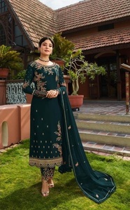 ชุดเดรสปักลายปากีสถานชุดเดรสผ้าจอร์เจียเทียมแบบหนาพร้อมตาข่ายปักลายผีเสื้อใส่ทำงานในงานปาร์ตี้ - Product Image 4