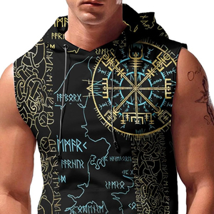 เสื้อแขนกุดมีฮู้ดถักสำหรับผู้ชายเสื้อออกกำลังกายผ้าคอตตอน100% สำหรับออกกำลังกายฟิตเนสโลโก้แบบกำหนดเอง - Product Image 2