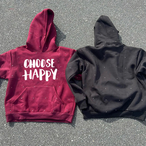 Sudadera con capucha de invierno de manga larga granate para hombre 100% forro polar de algodón con detalle de diamantes de imitación - Product Image 4