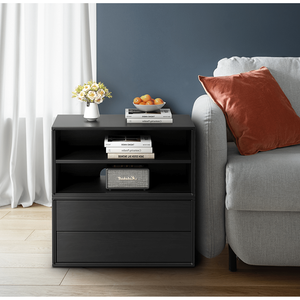 Modern Modular <b>Storage</b> Credenza with Fluted <b>Drawer</b> Fronts, Minimalist Black Accent Cabinet with Open Shelving <b>for</b> Living Room & - Product Image 3