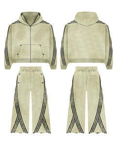 2025 algodón francés Terry serigrafía sudaderas con capucha pantalones acampanados con paneles ropa de calle lavado ácido chándales de hombre transpirables - Product Image 6