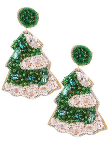 Custom Handcrafted Christmas Tree Seed Bead Embroidery Drop <b>Earrings</b> Festive <b>Diamond</b> <b>Pearl</b> Beadwork for Weddings <b>and</b> Parties - Product Image 6