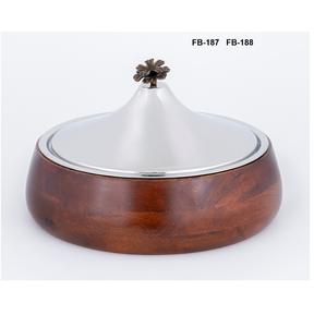 Serveur de nourriture moderne en bois et acier inoxydable d'une capacité de 3L avec poignée en laiton à motif floral - Product Image 4