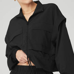 Veste coupe-vent légère à cordon de serrage en polyester et élasthanne ample de style streetwear pour femmes, veste décontractée à fermeture éclair - Product Image 1