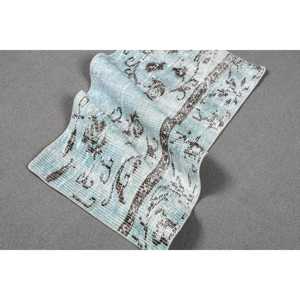 Alfombra Turca de 1.6x3.3 pies, Alfombra Vintage de Lana con Diseño Floral Azul y Marrón - Product Image 4