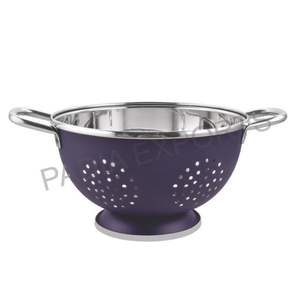 Égouttoir en métal bleu avec poignée en acier inoxydable, design écologique, compatible lave-vaisselle et four, comprend une brosse de nettoyage et un support - Product Image 1