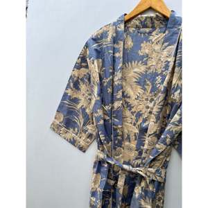 Robe Kimono en Coton à Imprimé Floral Légère et Élégante pour l'Été, Peignoir à Col Mandarin Respirant et Confortable, OEM/ODM - Product Image 4