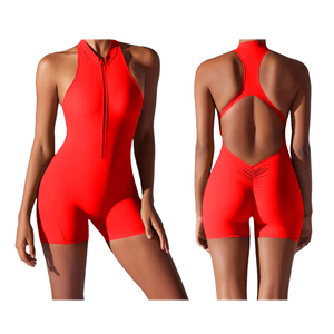 Mono de mujer con logotipo personalizado con cremallera de secado rápido sólido Fitness deporte activo desgaste entrenamiento 2 piezas conjunto Fitness Yoga Wear Playsuit - Product Image 1