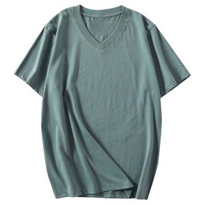 T-shirt uni de haute qualité 100% coton T-shirt uni unisexe col en V vêtements pour hommes grande taille chemises pour hommes Logo personnalisé hommes t-shirts - Product Image 1
