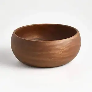 Plain Design Round Shape Wooden Bowl Brown color finished Wooden Polished Decorative Serving Bowl & Server