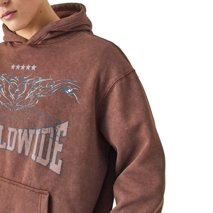 Sweat à capuche surdimensionné marron Vintage Wash avec imprimé graphique mondial-Pull en détresse Streetwear personnalisé - Product Image 5