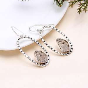 Boucles d'oreilles pendantes en diamant Herkimer de qualité supérieure, coupe fantaisie, aspect royal profond, argent sterling massif 925, fabrication artisanale, cadeaux de mariage - Product Image 2
