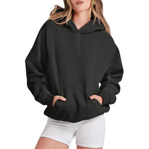 Sudadera con Capucha de Manga Larga de Invierno Estilo Urbano con Insignia para Mujer, Informal, Otoñal, Transpirable, de Lona Negra - Product Image 1