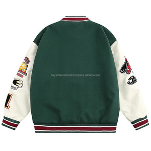 High Quality Custom Logo Embroidery Design Canvas Stand Collar Men's Varsity <b>Baseball</b> <b>Bomber</b> <b>Jacket</b> Button Closure OEM - Product Image 5