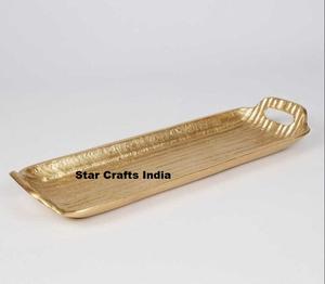 Présentoir à desserts décoratif élégant pour fête de mariage Plateau à fruits secs rectangulaire en métal Plateau de service en or de luxe avec poignées en or - Product Image 2