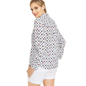 Top Chic in Misto Lino per Donna Charter Club, Casual Chic con Maniche Arrotolabili, Stampa Bianca, Taglia Media - per Ufficio - Product Image 2