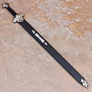 Épée viking artisanale en acier Damas avec fourreau, plaqué argent, décoration murale médiévale, cadeau - Product Image 6