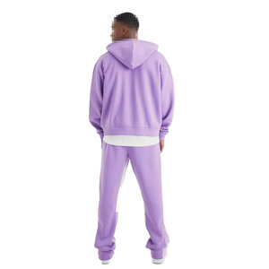 Conjunto Deportivo de Felpa Lavanda para Hombre con Estilo Universitario, Número y Gráficos de Estrellas, Sudadera con Capucha y Cremallera, Pantalones Deportivos, Ropa Deportiva Suave - Product Image 2