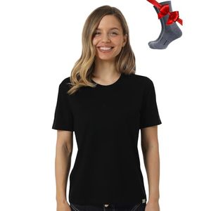 Set T-Shirt e Calzini Termici da <span class=keywords><strong>Donna</strong></span> in 100% Lana Merino per Sport e Escursionismo (Taglia S, Nero, Collo Rotondo) - Product Image 1