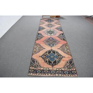 Tapis, 3,2 x 12,3 pieds, tapis vintage, tapis bleu patchwork en laine - Product Image 3