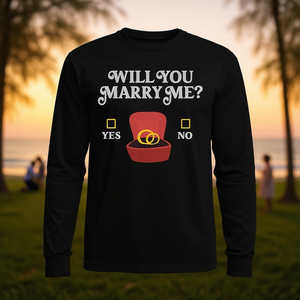 Camiseta de manga larga con estampado de anillos de propuesta de matrimonio para él, regalo de compromiso - Product Image 3