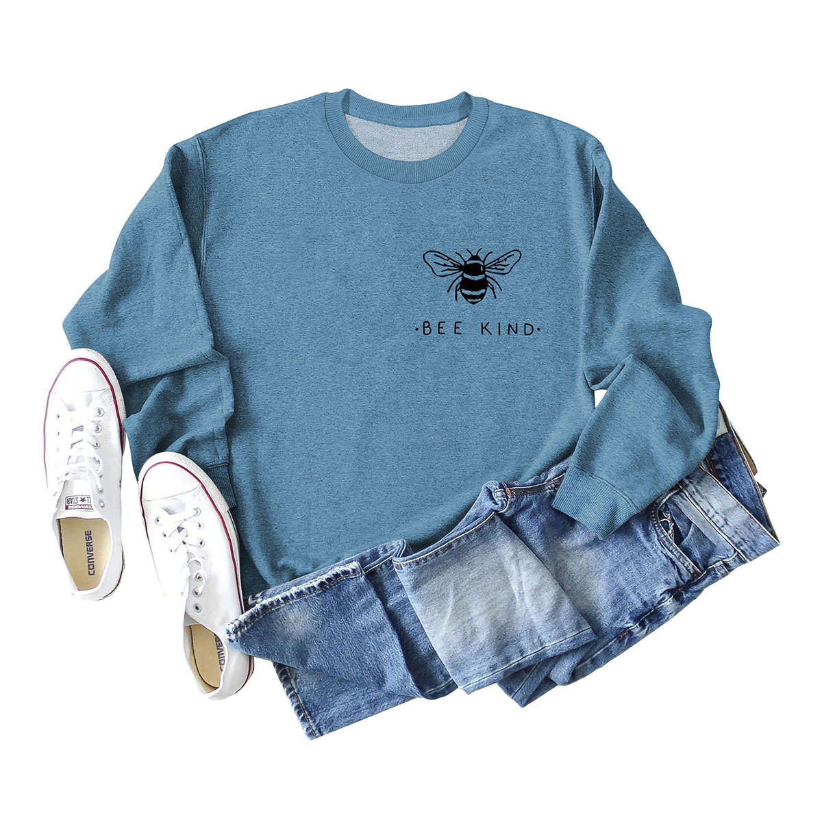 Blue sweatshirt (black font) printed on the chest