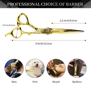 LOGO personnalisé or 6.0 pouces Damas beauté ciseaux de coiffeur nouveau Design de mode ciseaux à cheveux à dents plates avec pointe de lame tranchante - Product Image 4