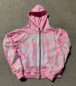 ชุดเซ็ตเสื้อฮู้ดครอปซิปสไตล์สตรีทแวร์ผู้ชาย ลุคทำเก่าแบบ Acid Wash ผ้าหนา ประดับคริสตัล พร้อมกางเกงขายาวมีแถบข้าง - Product Image 5