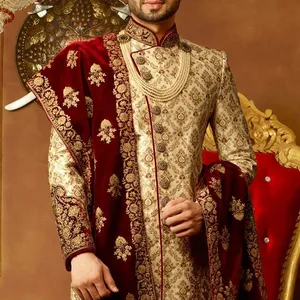 LATEST--STUNNING--ZARDOZI EMBROIDERY on SHERWANI WITH STOLE & ALSO MATCHING SHOE WITH DRESS for PARTY-WEAR/WEDDING@ 2022 - Product Image 1