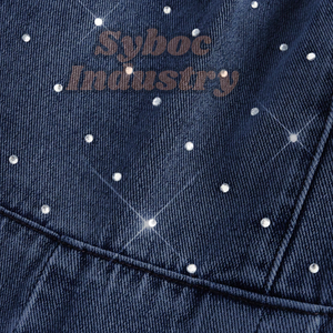 Traje de fiesta de lavado de mezclilla para damas Loos, mono de pierna ancha con diamantes de imitación, babero de mezclilla, vestidos casuales en general para vacaciones - Product Image 2