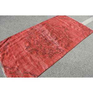 Alfombra de lana roja y negra Vintage de 3,9x7,5 pies, Alfombra de tejido plano turco, patrón de retazos, decoración de sala de estar con respaldo de látex - Product Image 4