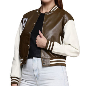 OEM Wholesaler Top Trending Custom Logo 100% Cotton Fleece <b>Cropped</b> Women Varsity <b>Jackets</b> 2025 <b>Ladies</b> University <b>Jackets</b> - Product Image 4