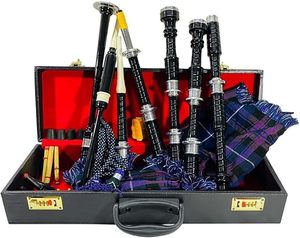 Gaita de celtas de las Tierras Altas con adornos plateados/Gaitas escocesas Pride of Scotland Tartan con estuche rígido, gaitas escocesas negras de las Tierras Altas - Product Image 5
