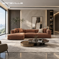 Modernes Designer-Modulsofa in Karamellbraunem Stoff, L-förmige Couch mit Chaiselongue für Luxusvilla-Innenräume
