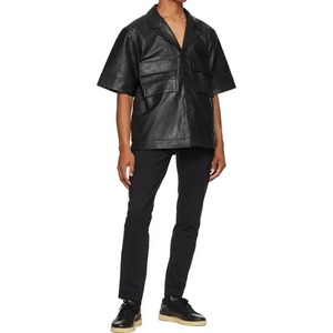Chemise en cuir de haute qualité, coupe ample, manches courtes, col, design et logo personnalisés, noir, style streetwear, chemises en cuir pour hommes, en gros - Product Image 5
