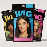 Sacs d'emballage en plastique personnalisés avec impression numérique du logo, pochettes verticales à fermeture éclair pour extensions de cheveux, sacs de rangement à motifs