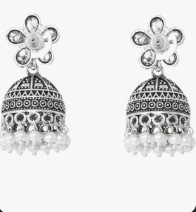 Exclusive Luxury Women's Crescent Oxidized Silver Drop <b>Earrings</b> Unique <b>Handmade</b> Indian Jewelry Chain Detailing Gift Party - Product Image 3