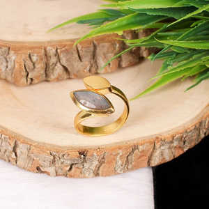 Anillo de declaración bohemio romántico de Plata de Ley 925 con corte esmeralda de labradorita Natural y piedras de corte ovalado diseño elegante bonito - Product Image 3