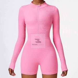 Women's Seamless Zipper Long Sleeves <b>Sports</b> <b>Bodysuit</b> Comfortable Fitness Gym <b>Jumpsuit</b> - Product Image 6