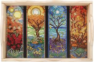 Wood Traditional Rectangular Serving Tray Creative DIY <b>Mosaic</b> Handle Seasons Scenery Adults Home Restaurant Wedding - Product Image 4