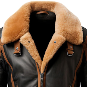 Chaqueta Casual de Invierno para Hombre con Cuello de Piel, Diseño con Cierre, Piel de Oveja Genuina Delgada, Negra y Marrón, MOQ Bajo - Product Image 2