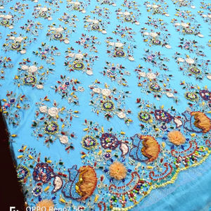 Vente chaude, dentelle africaine tricotée de haute qualité, tissu en dentelle à sequins brodés à la main avec des fleurs 3D en maille pour les robes de soirée pour femmes - Product Image 1