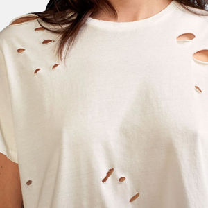 Camiseta de algodón de gran tamaño desgastado para mujer más vendida, camisetas de manga corta informales holgadas suaves con patrón impreso personalizado OEM - Product Image 3