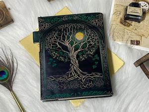 Vintage cuir Journal Grimoire fil selle couture arbre de vie Design reliure à spirale cahiers rechargeables - Product Image 2